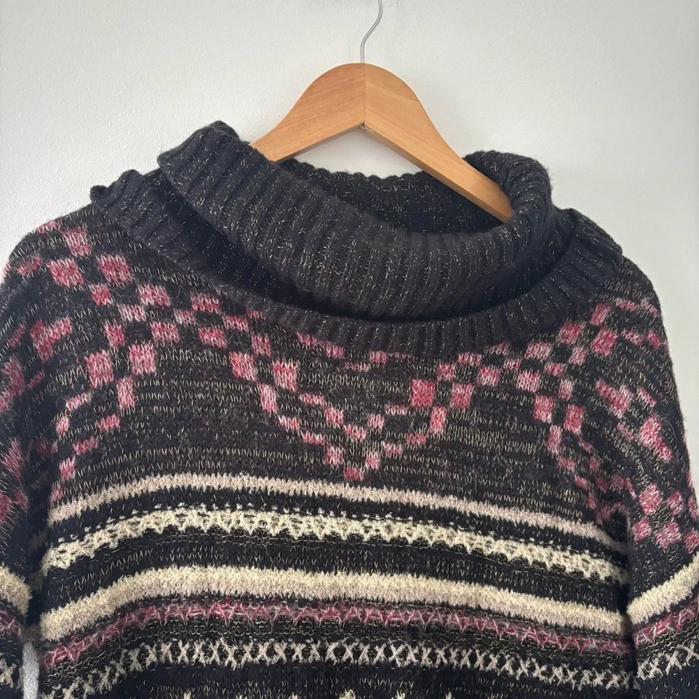 Lucky Brand Multicolor Cowl Neck Long Cozy Tunic Wool Sweater with Front Pockets